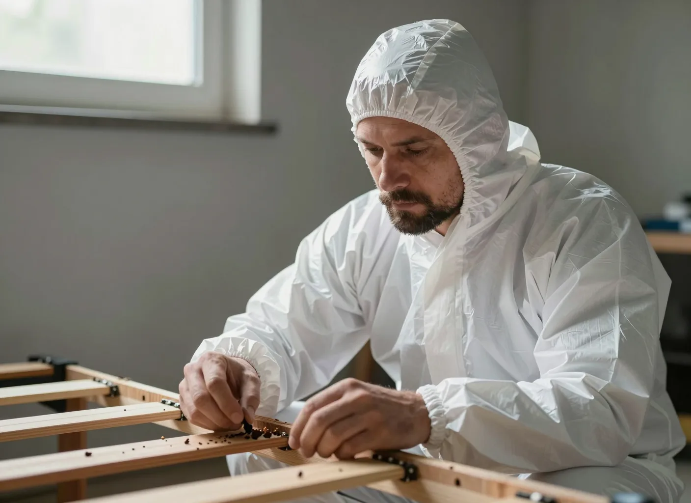 Untersuchung der Matratzennaht auf Bettwanzen